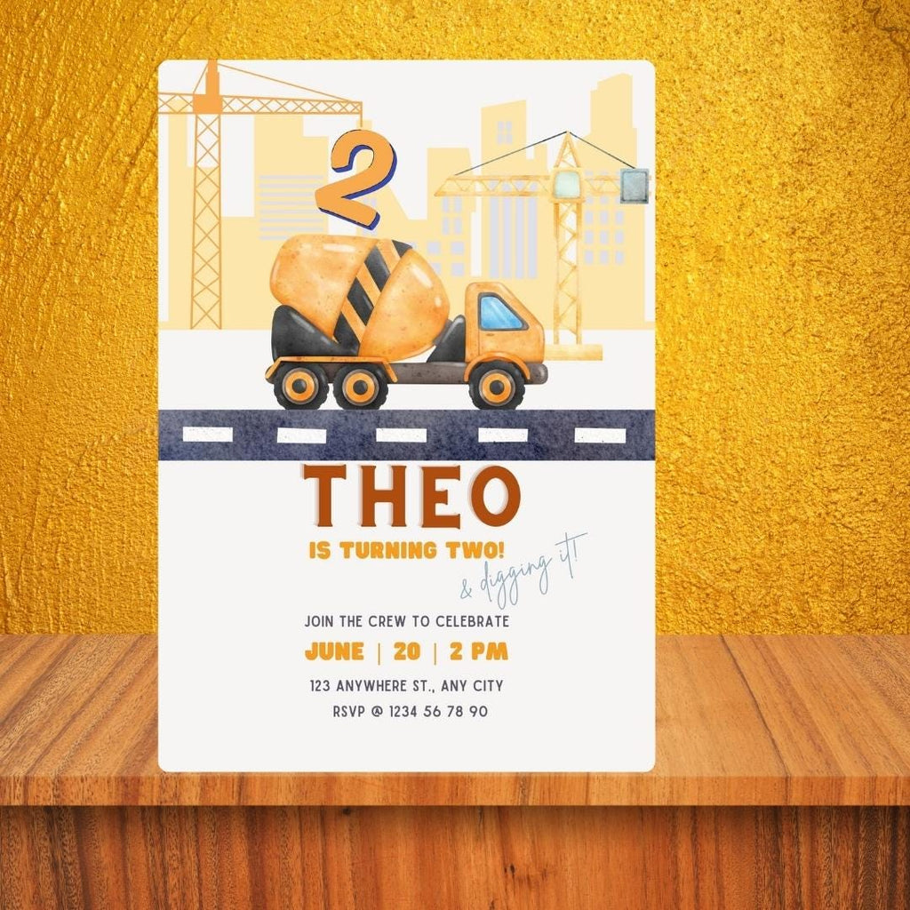 Construction Truck Birthday Invitation: Editable Digger Party Invite (Digital Download 5x7in Template)