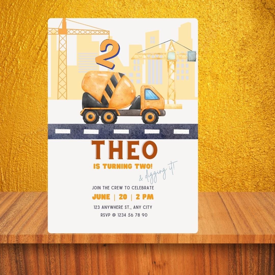 Construction Truck Birthday Invitation: Editable Digger Party Invite (Digital Download 5x7in Template)