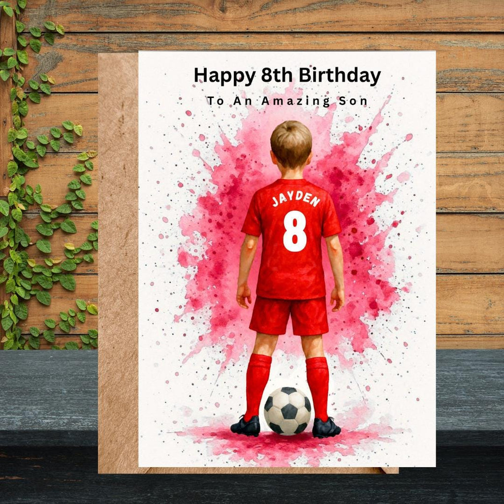 Personalized Football Birthday Card for Son, Custom Name Soccer Card, Age 10