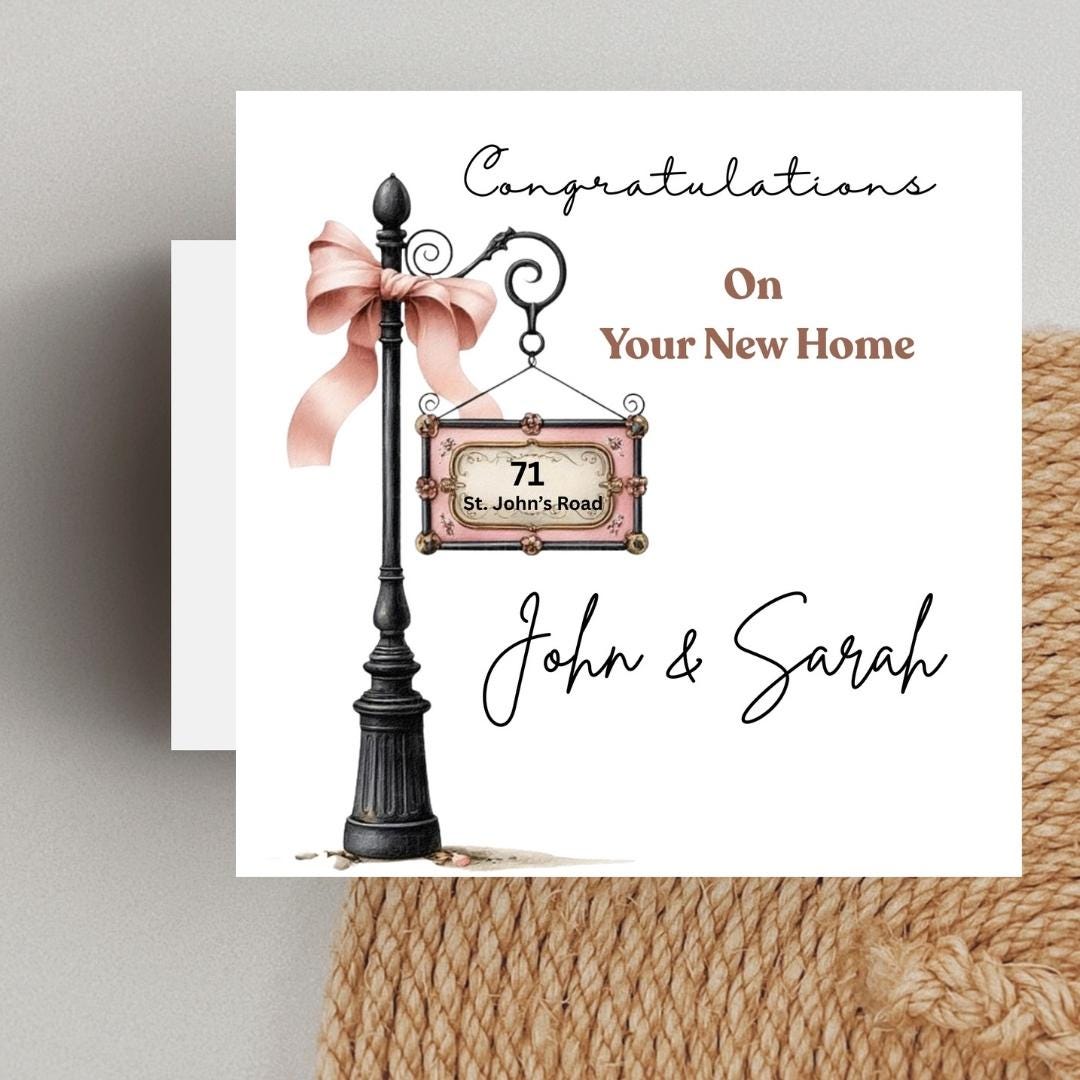 Personalized New Home Congratulations Card, Housewarming Gift, Custom Address And Name