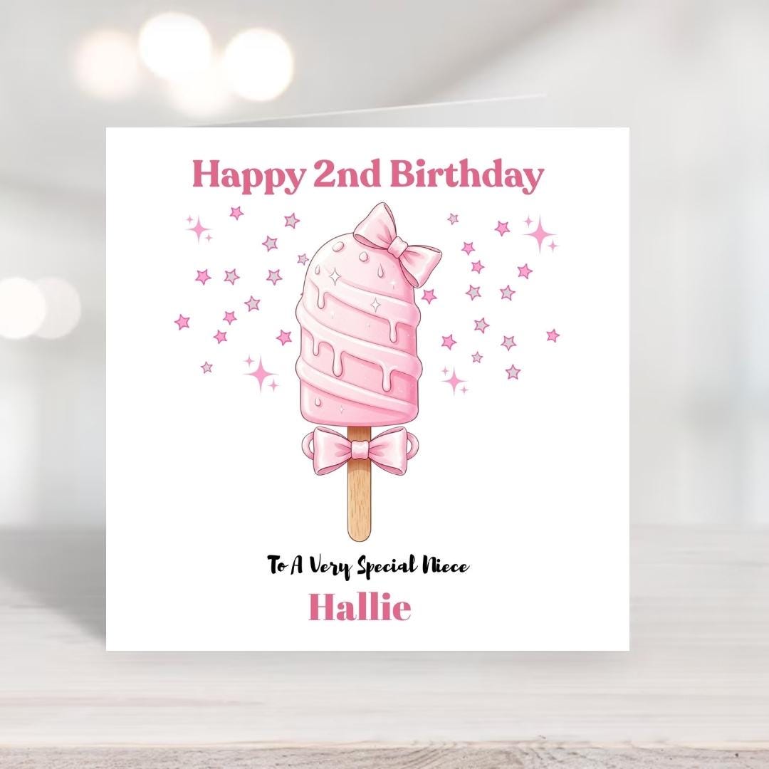 Personalized 2nd birthday card for daughter granddaughter with Pink Ice Cream design