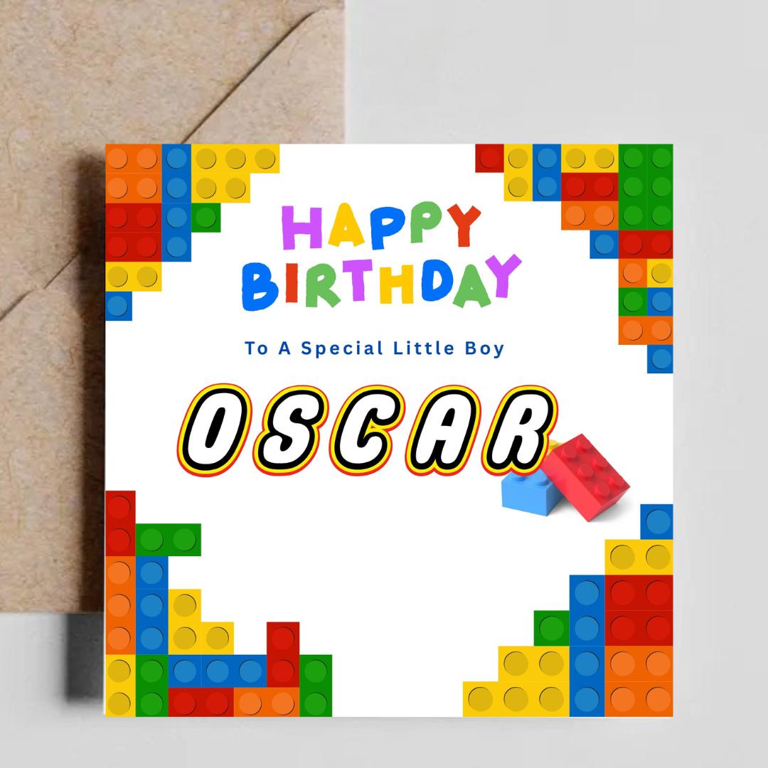 Personalized LEGO Birthday Card for Kids, Custom Name Building Blocks Cards For Son Daughter Grandson Granddaughter
