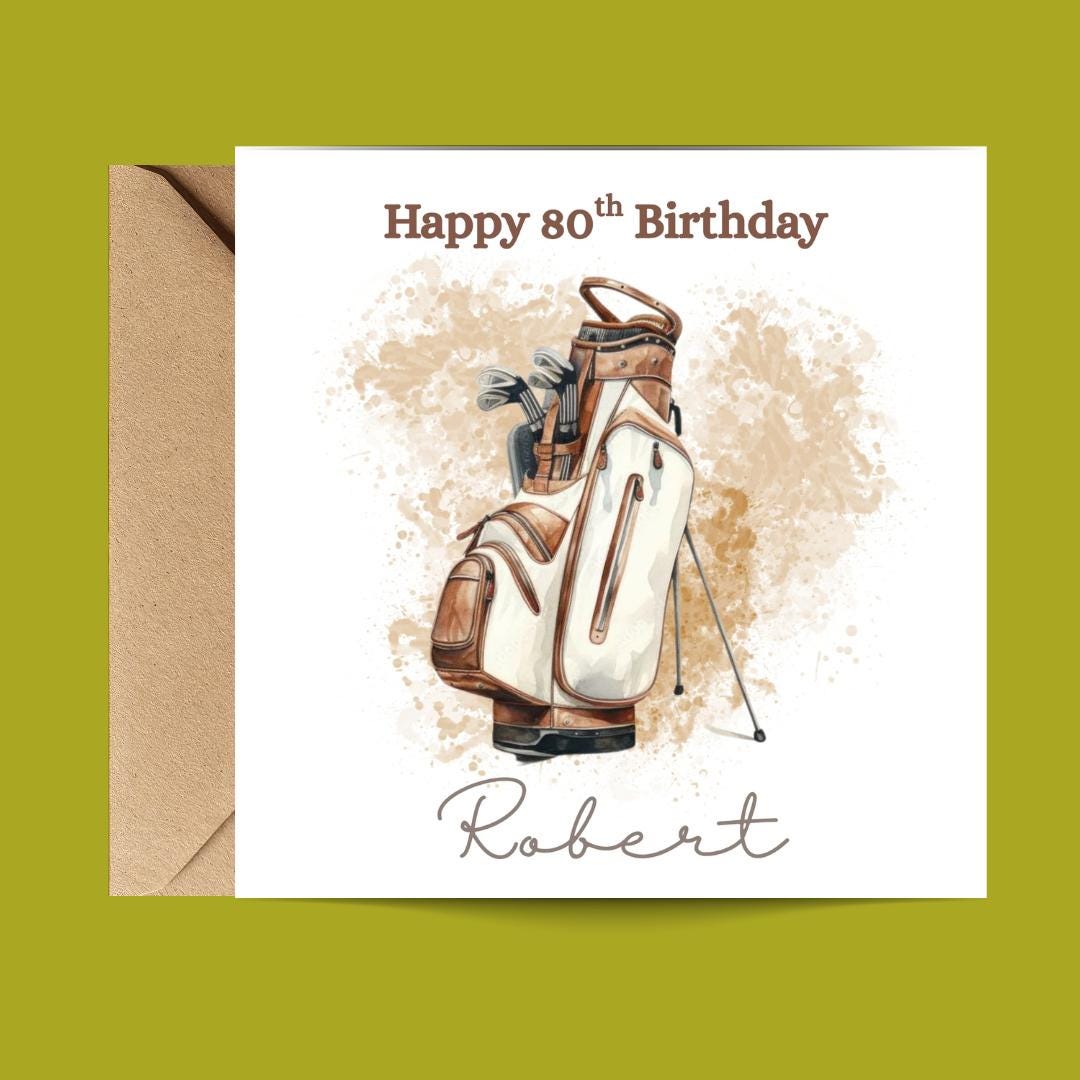 Personalised 80th Birthday Card, Golf Theme, Custom Name Card for Him Dad Grandad