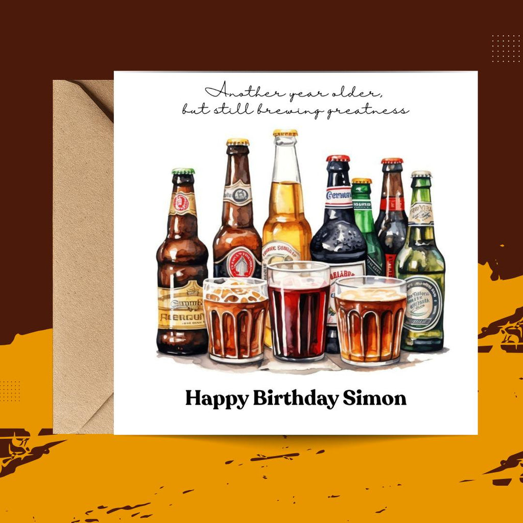 Personalized Beer Birthday Card, Custom Name Humorous Greeting Dad Friend Son