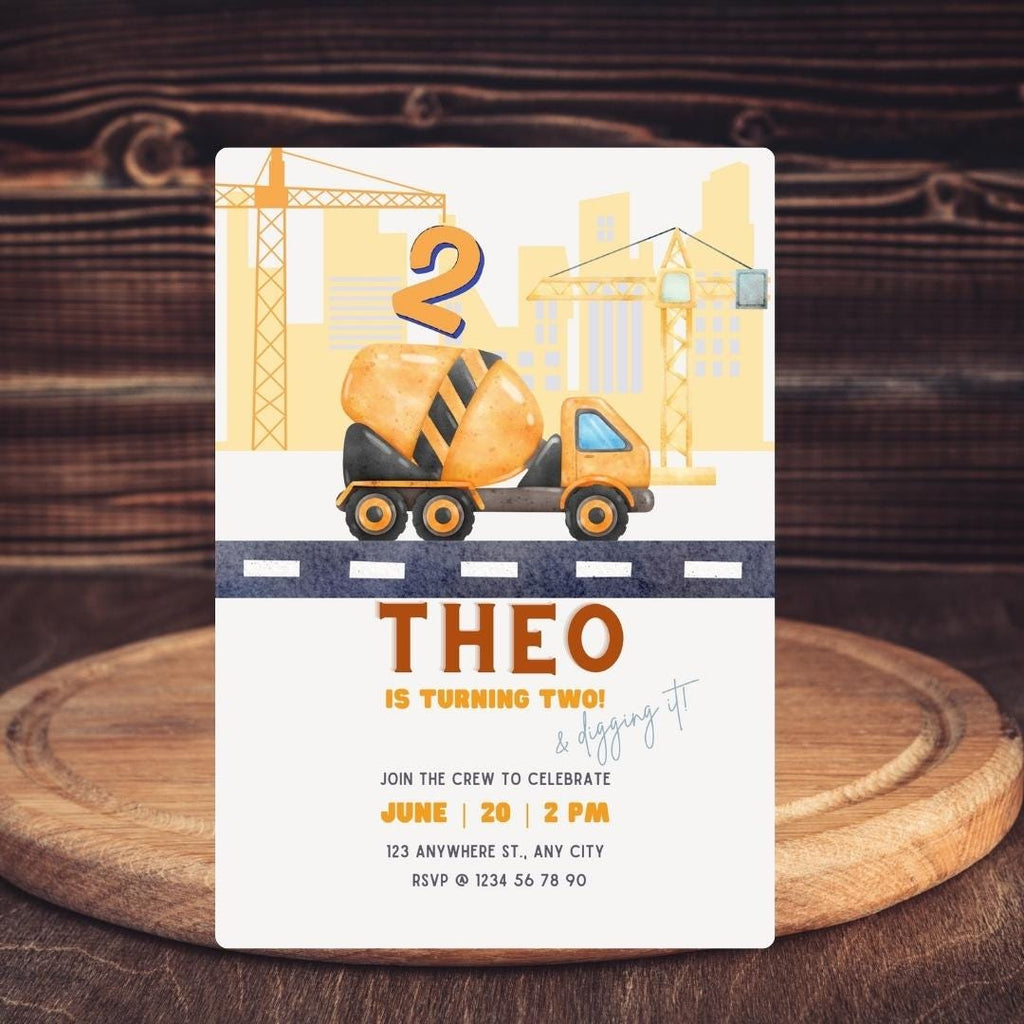 Construction Truck Birthday Invitation: Editable Digger Party Invite (Digital Download 5x7in Template)