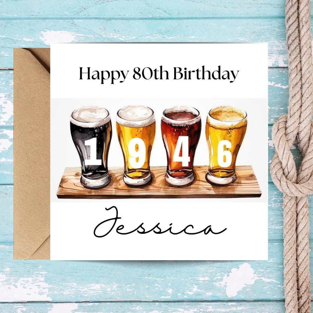 Personalized 80th Birthday Card For Grandad, Funny Birth Year Custom Name Greetings For Men