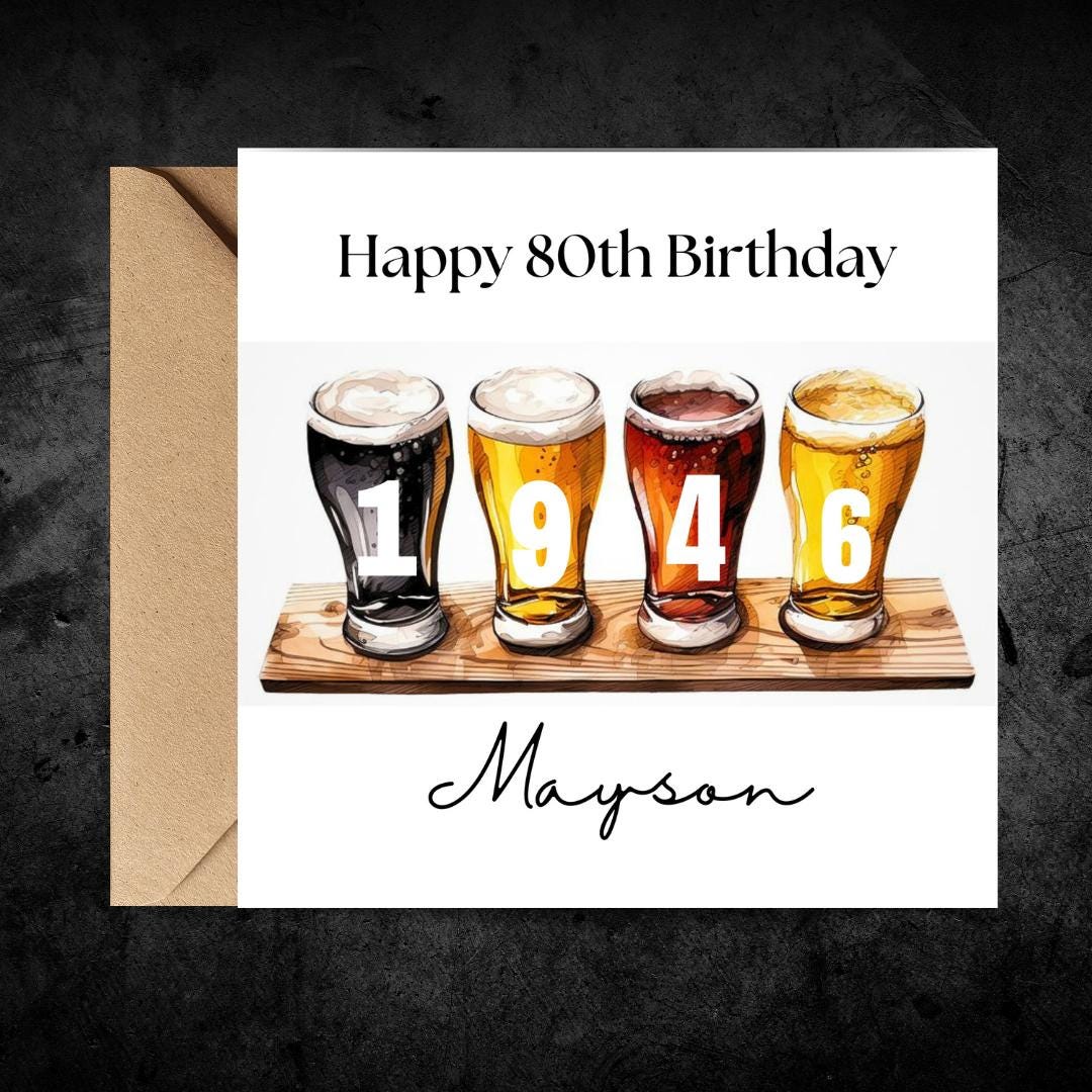 Personalized 80th Birthday Card For Grandad, Funny Birth Year Custom Name Greetings For Men