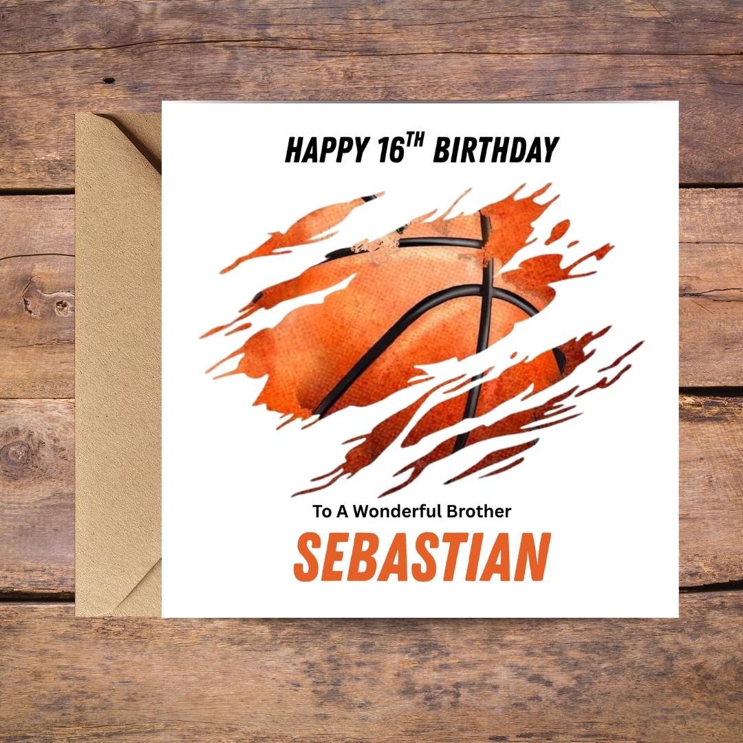 Personalized 16th Birthday Card For Brother, Basketball, Slam Dunk, Custom Name, Age 16