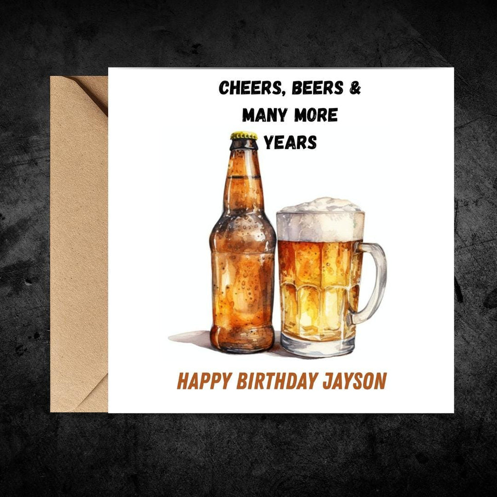 Personalized Beer Birthday Card for Men, Custom Name Humorous Greeting Card Dad Friend Son