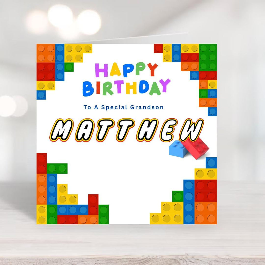 Personalized LEGO Birthday Card for Kids, Custom Name Building Blocks Cards For Son Daughter Grandson Granddaughter