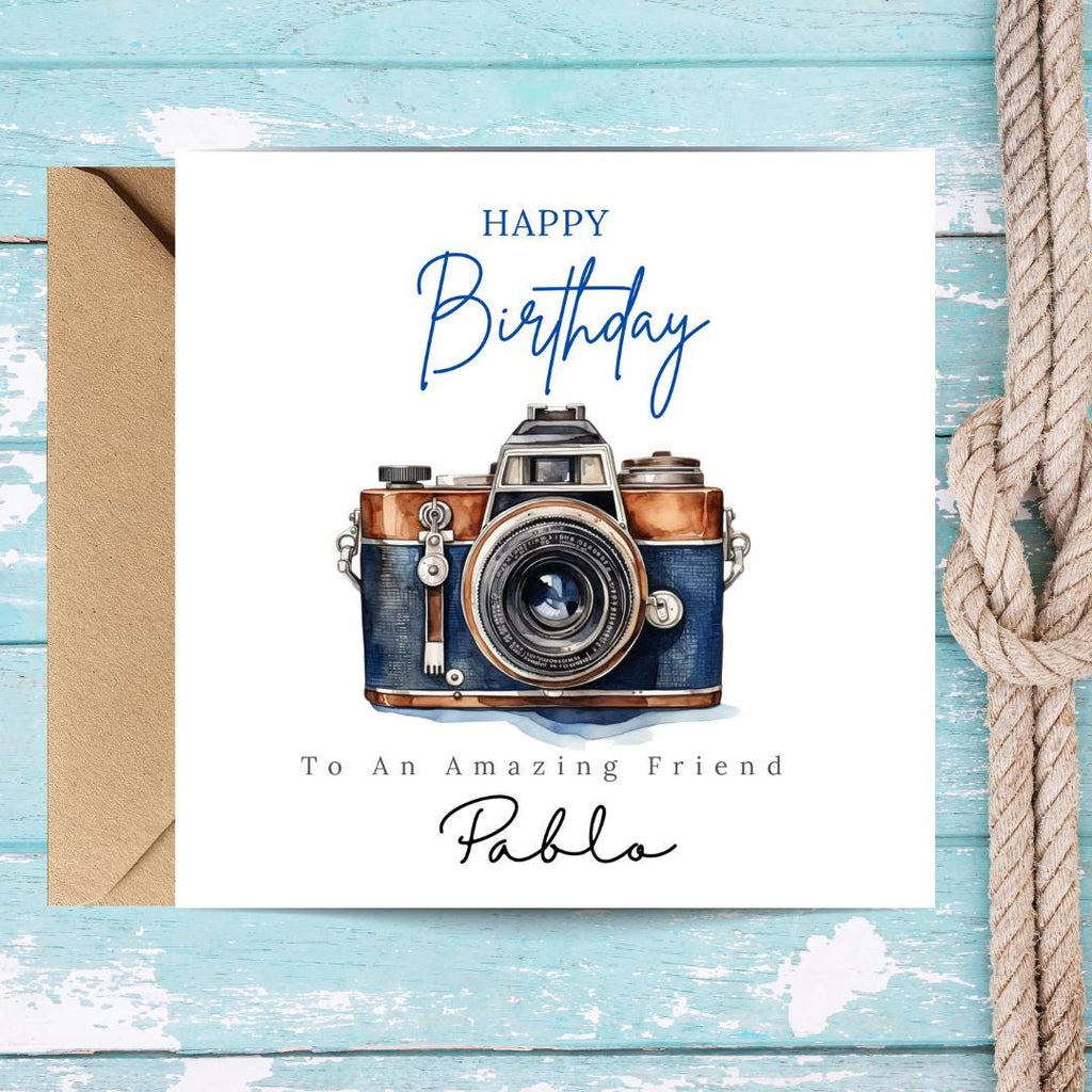 Personalised Birthday Card For Photographer Son Grandson Friend, DSLR Camera Minimalist Cards