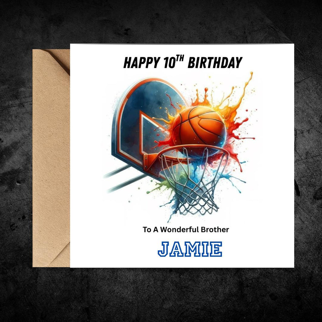 Personalized Basketball Birthday Card For Son, Slam Dunk, Custom Name, Age 10