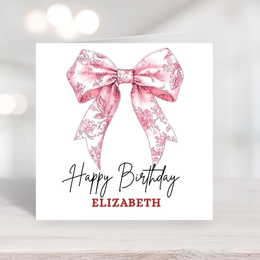 Coquette Bow Birthday Card: Personalized card for girls