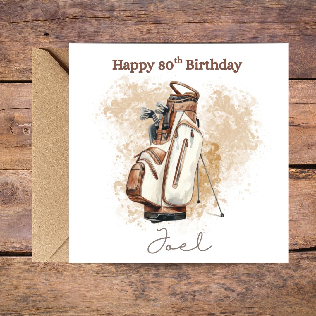 Personalised 80th Birthday Card, Golf Theme, Custom Name Card for Him Dad Grandad