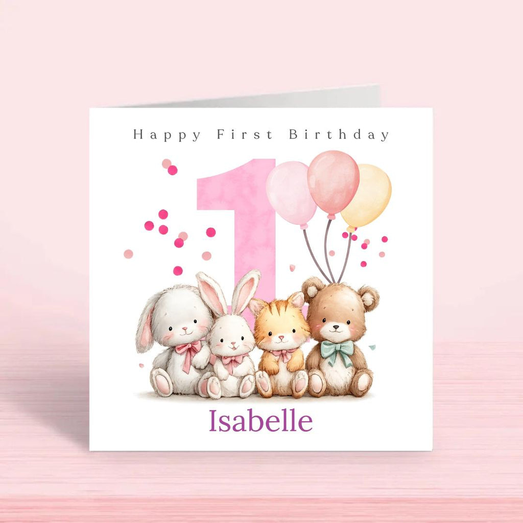 Personalized first Birthday Card For Granddaughter Daughter Niece, First Birthday Custom name Big Number One