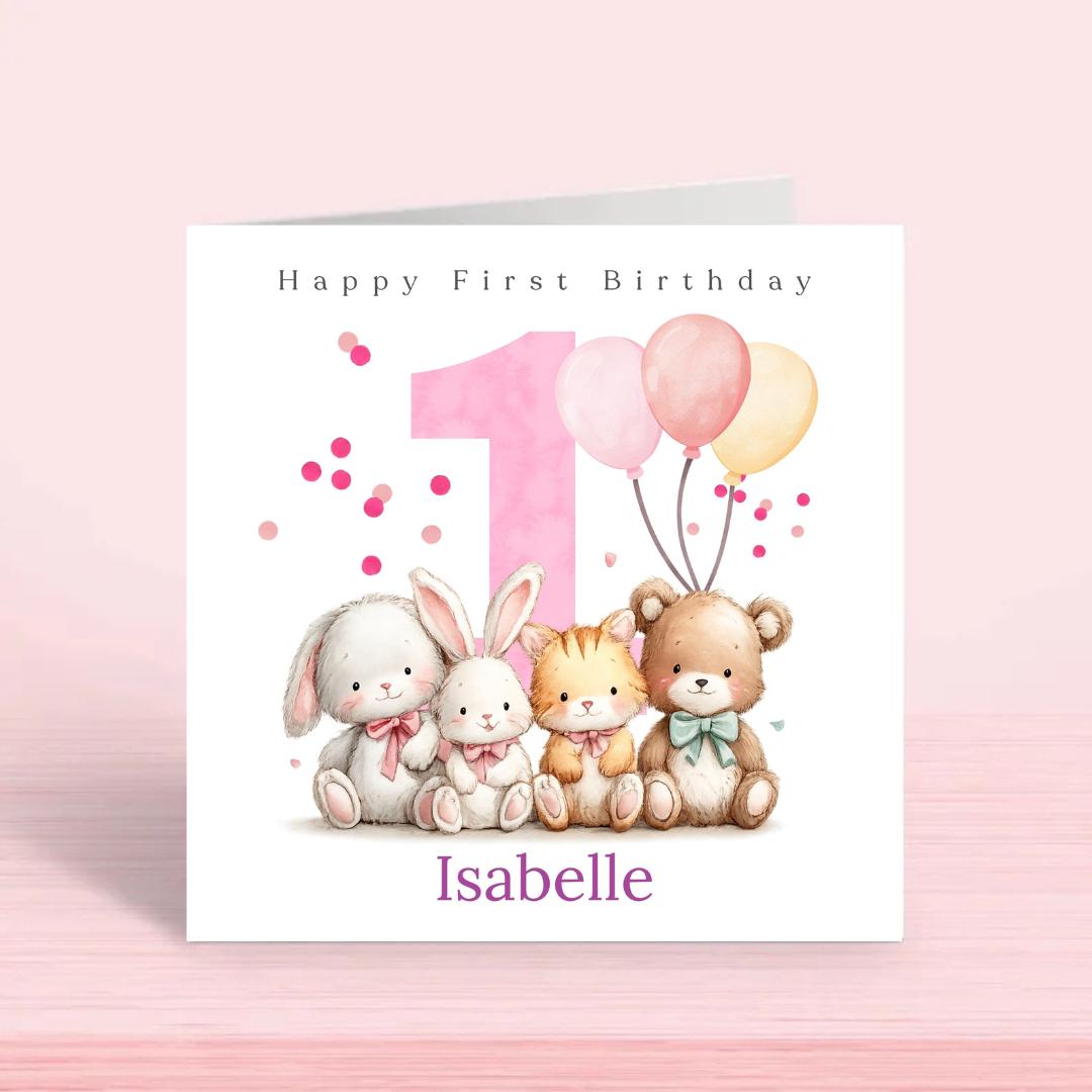 Personalized first Birthday Card For Granddaughter Daughter Niece, First Birthday Custom name Big Number One