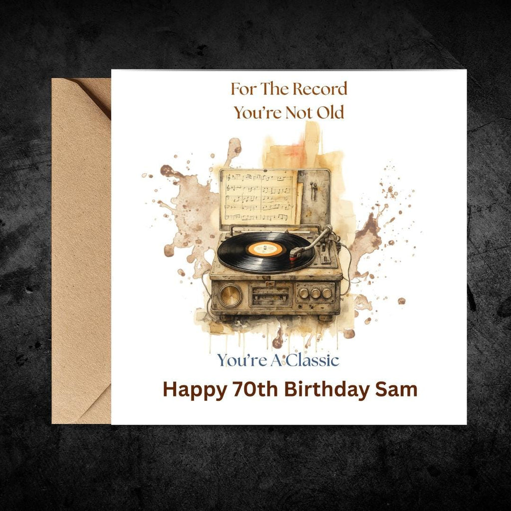 Funny 70th Birthday Card For Husband, Dad, Grandpa, Uncle - Record Player Humour Greeting Cards