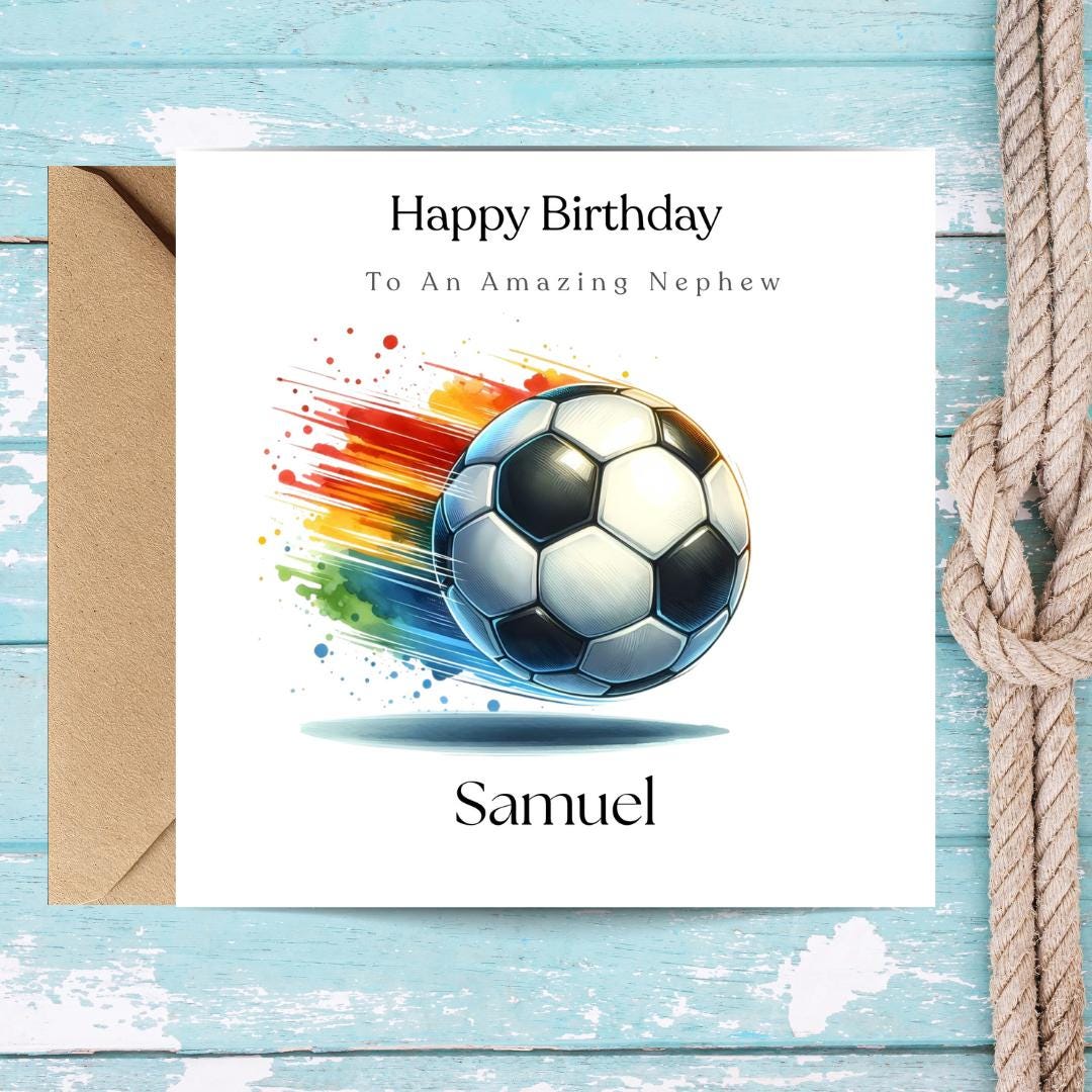 Personalized Football Birthday Card For Boys, Custom Name Soccer Card Grandson, Friend