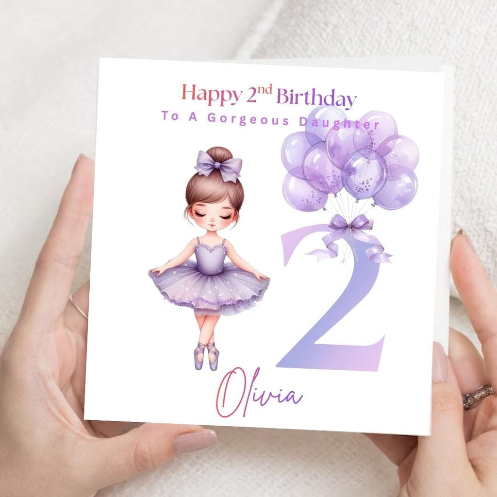 Personalized Ballerina 2nd Birthday Card, Purple Tutu Design, Daughter Niece Granddaughter