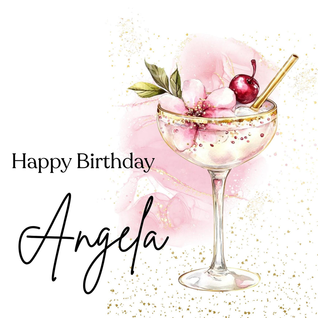 Personalized Cocktail Glass Birthday Card – Custom Name Card For Mum, Sister, Friend, Cousin, Female