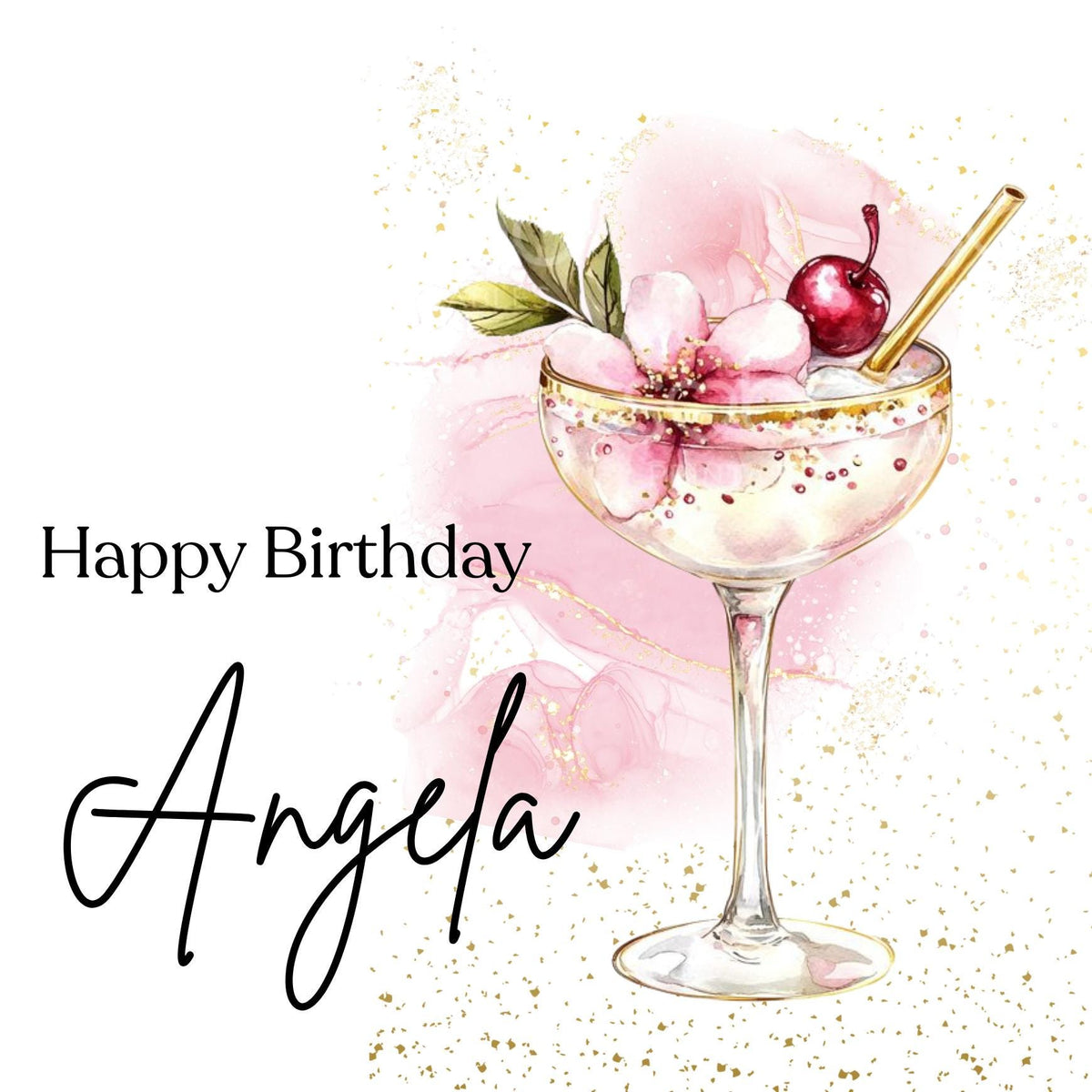 Personalized Cocktail Glass Birthday Card – Custom Name Card For Mum, Sister, Friend, Cousin, Female