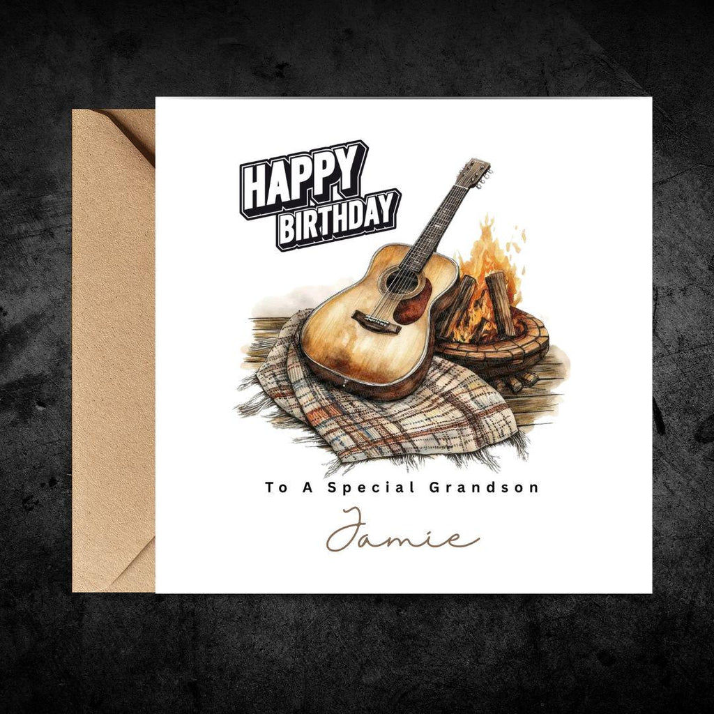 Personalized Acoustic Guitar Birthday Card, Custom Name & Relationship Birthday Card For Son Grandson Husband Him