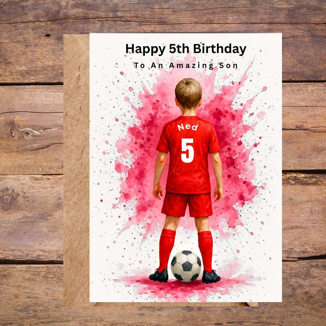 Personalized Football Birthday Card for Son, Custom Name Soccer Card, Age 10
