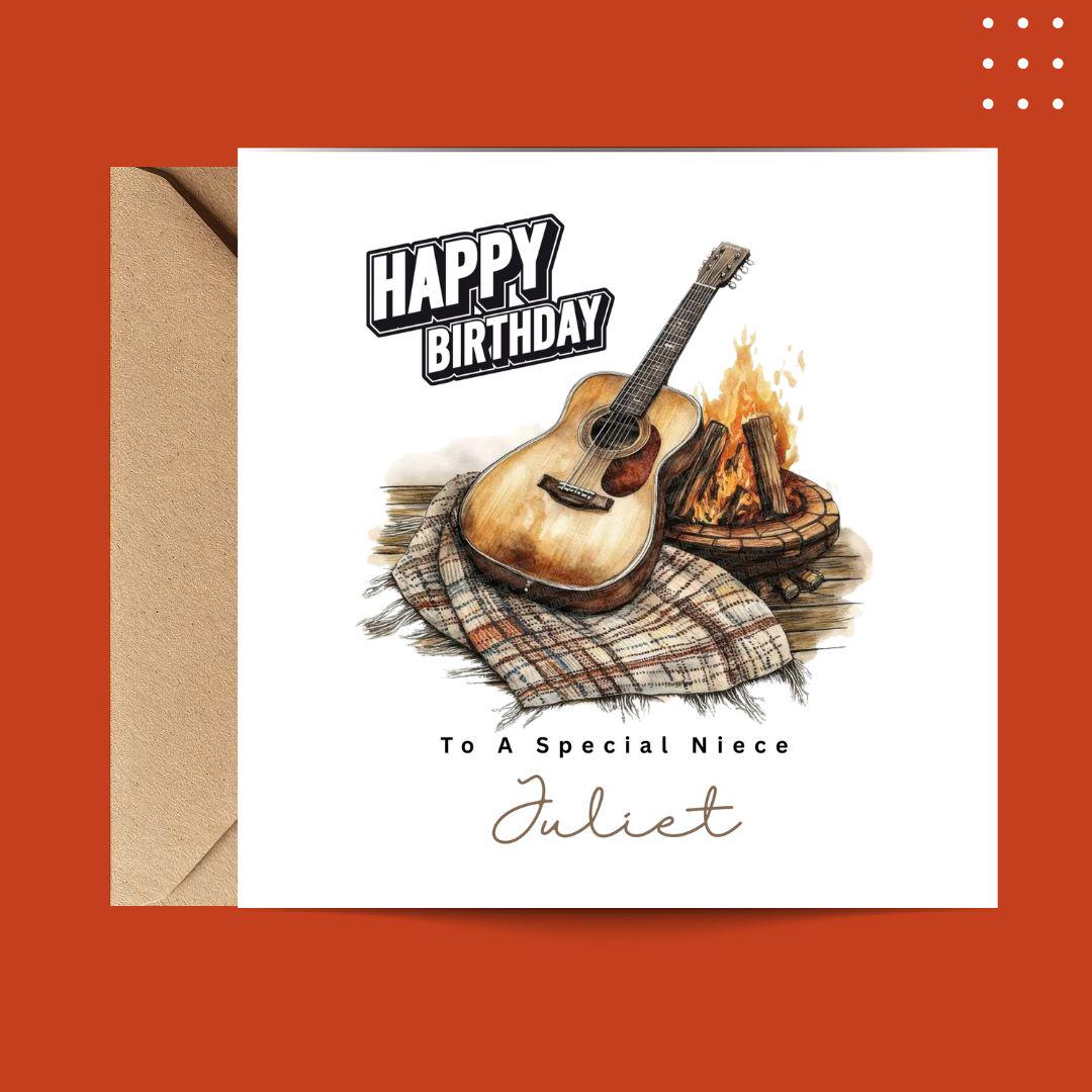Personalized Acoustic Guitar Birthday Card, Custom Name & Relationship Birthday Card For Son Grandson Husband Him