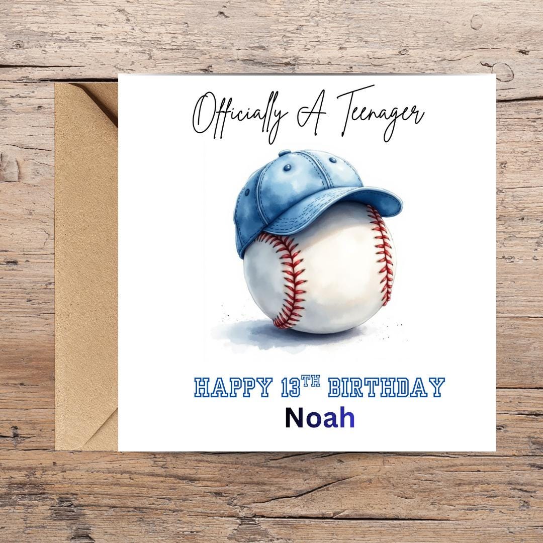 Personalized Baseball Birthday Card, Funny Teenager 13th, Son Grandson Nephew