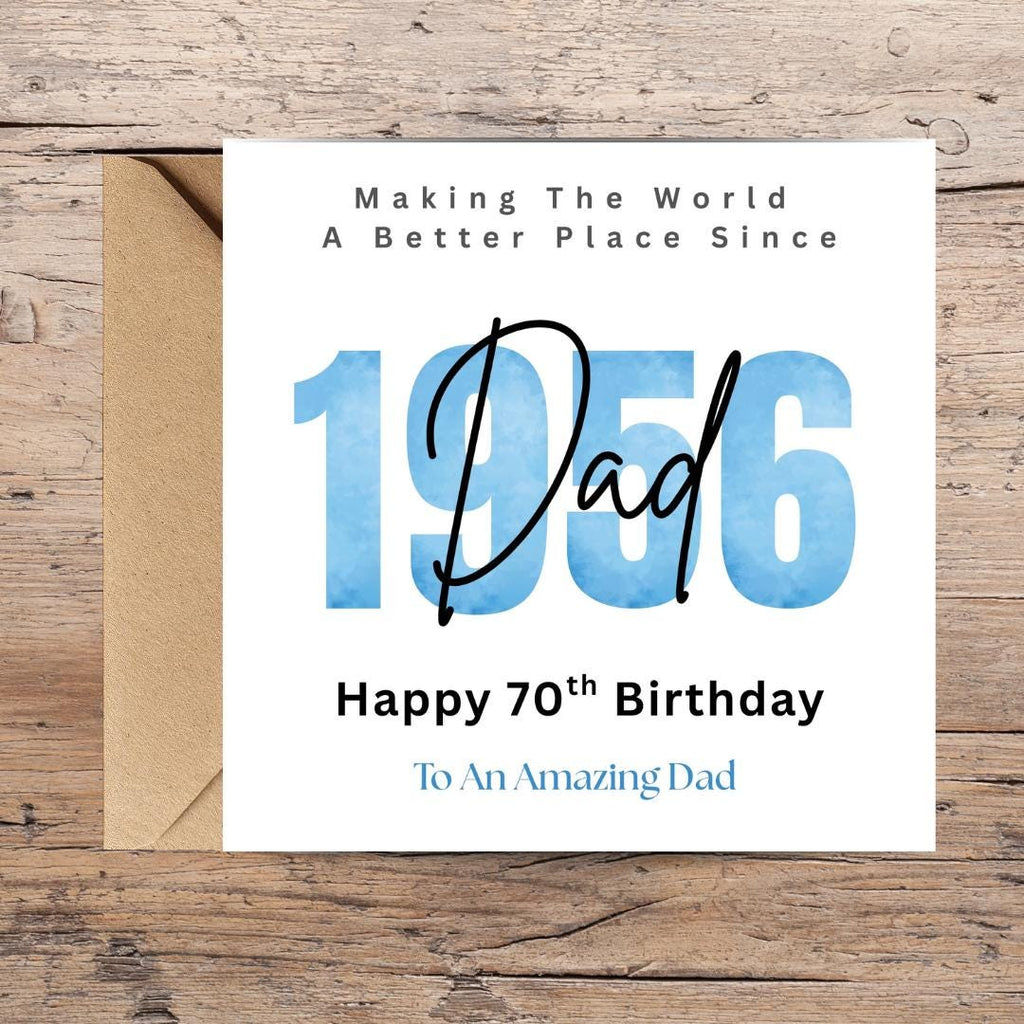 Personalized 70th Birthday Card For Dad, Funny Birth Year Custom Name Greetings For Men
