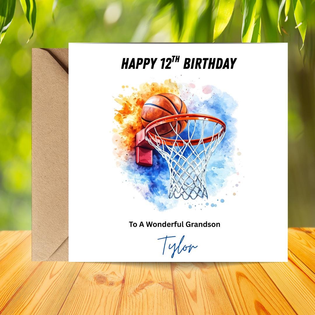 Personalised Basketball Birthday Card, Slam Dunk, Custom Name, Age 12
