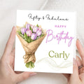 Personalized 50th Birthday Card, Tulip Floral Design Birthday Greetings For Her