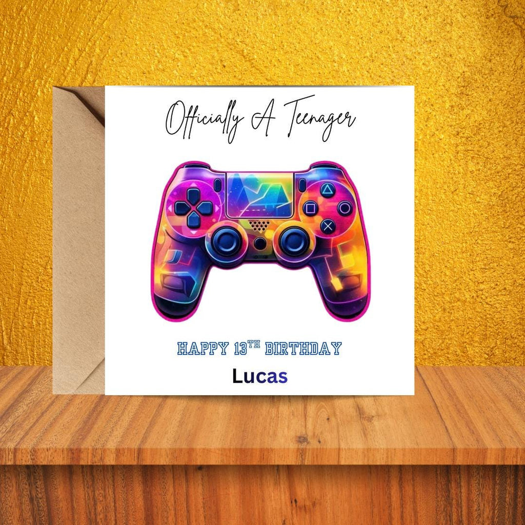 Gaming 13th Birthday Card Personalised, Officially A Teenager Gamer Cards, Custom Name Teen Boy Birthday