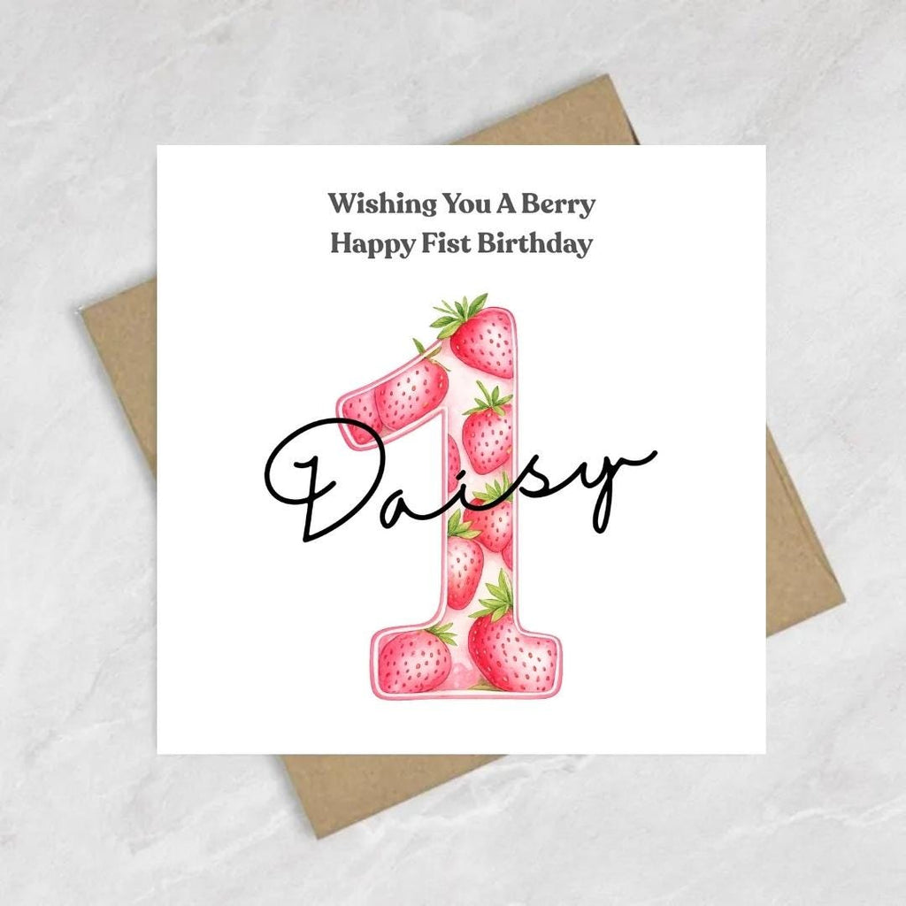 Personalized Strawberry 1st Birthday Card, Granddaughter Daughter Niece, Berry Sweet One