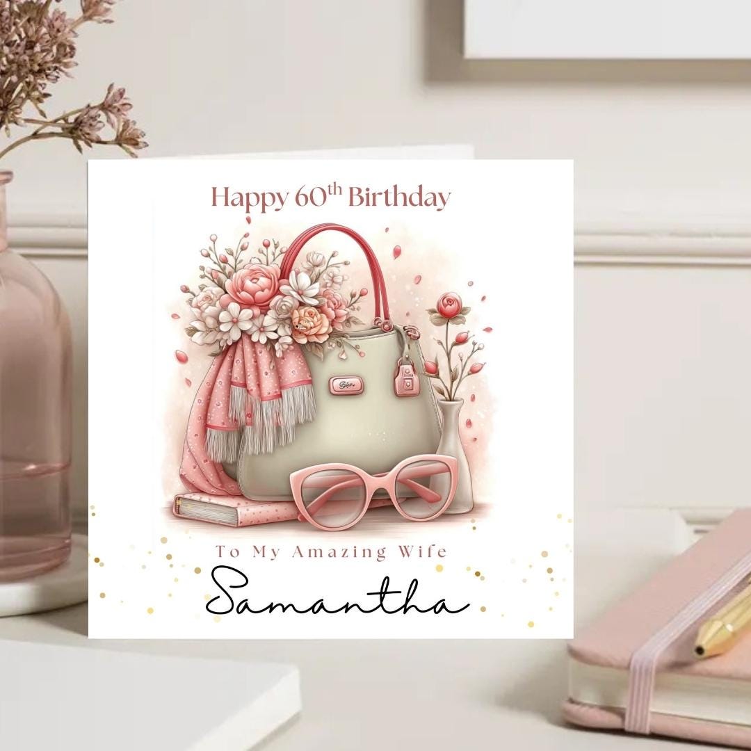 Personalized 60th Birthday Card For Wife, Mum, Grandmother, Custom Name Elegant 60th Cards