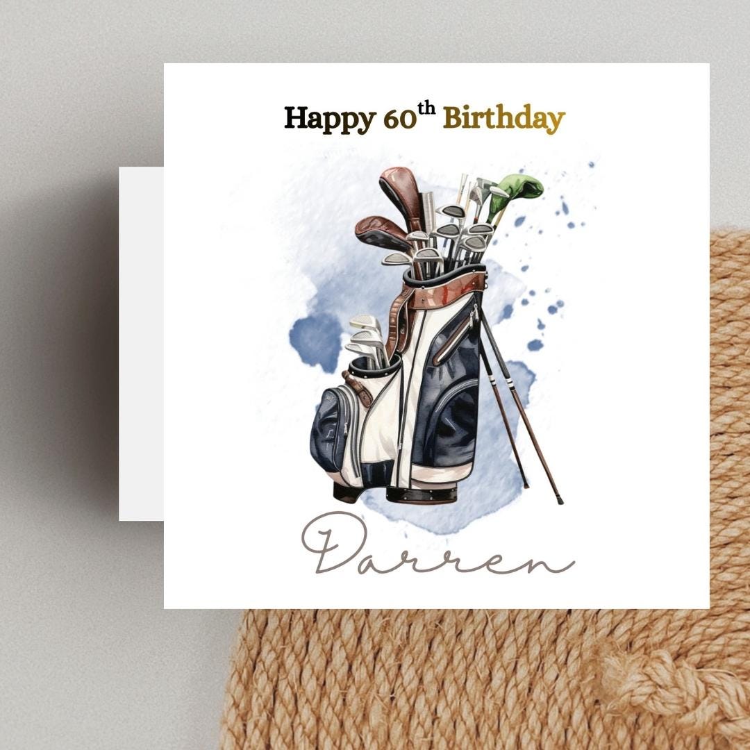 Personalised 60th Birthday Card, Golf Theme, Custom Name Card for Him Dad Grandad