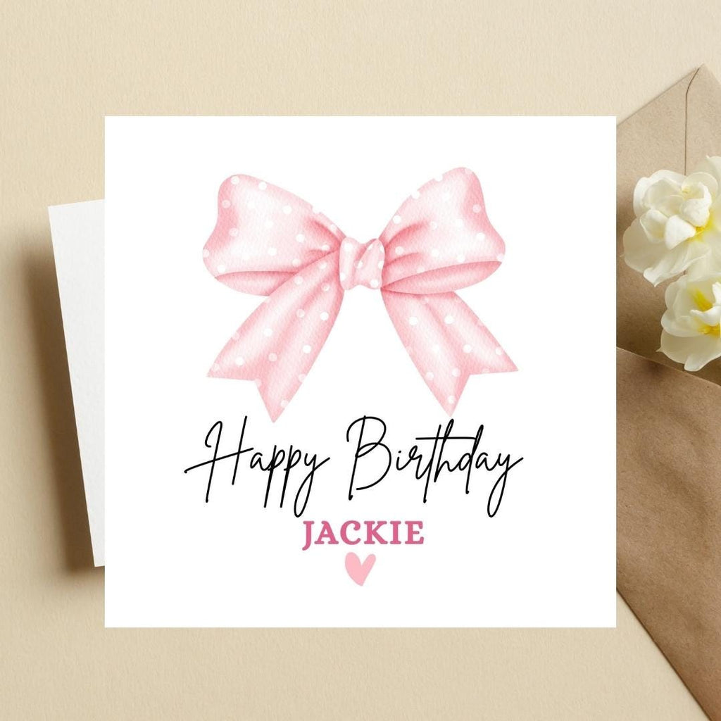 Personalized Coquette Bow Birthday Card For Her, Custom Name Girls Birthday Cards
