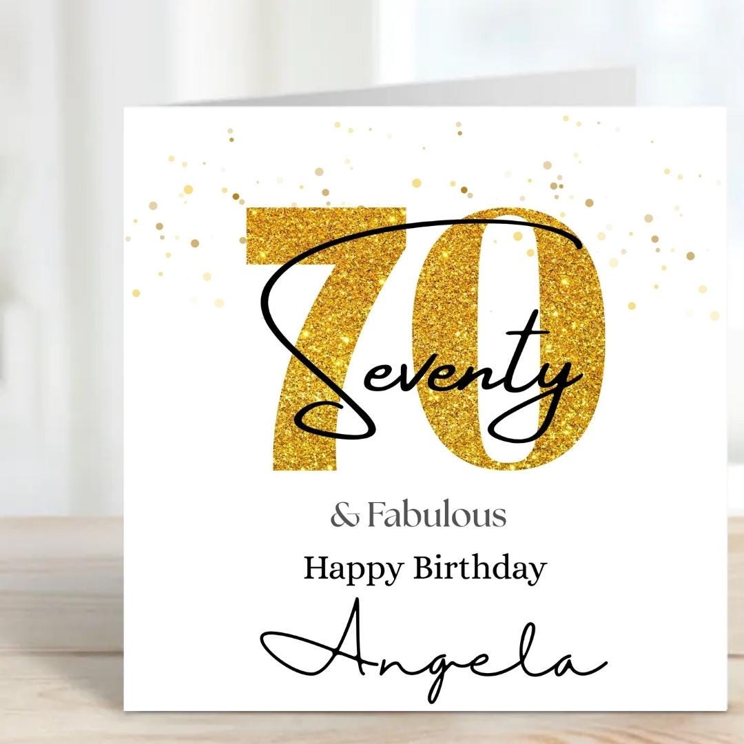 Personalized 70th Birthday Card For Dad, Big Gold Number Seventy, Keepsake Milestone