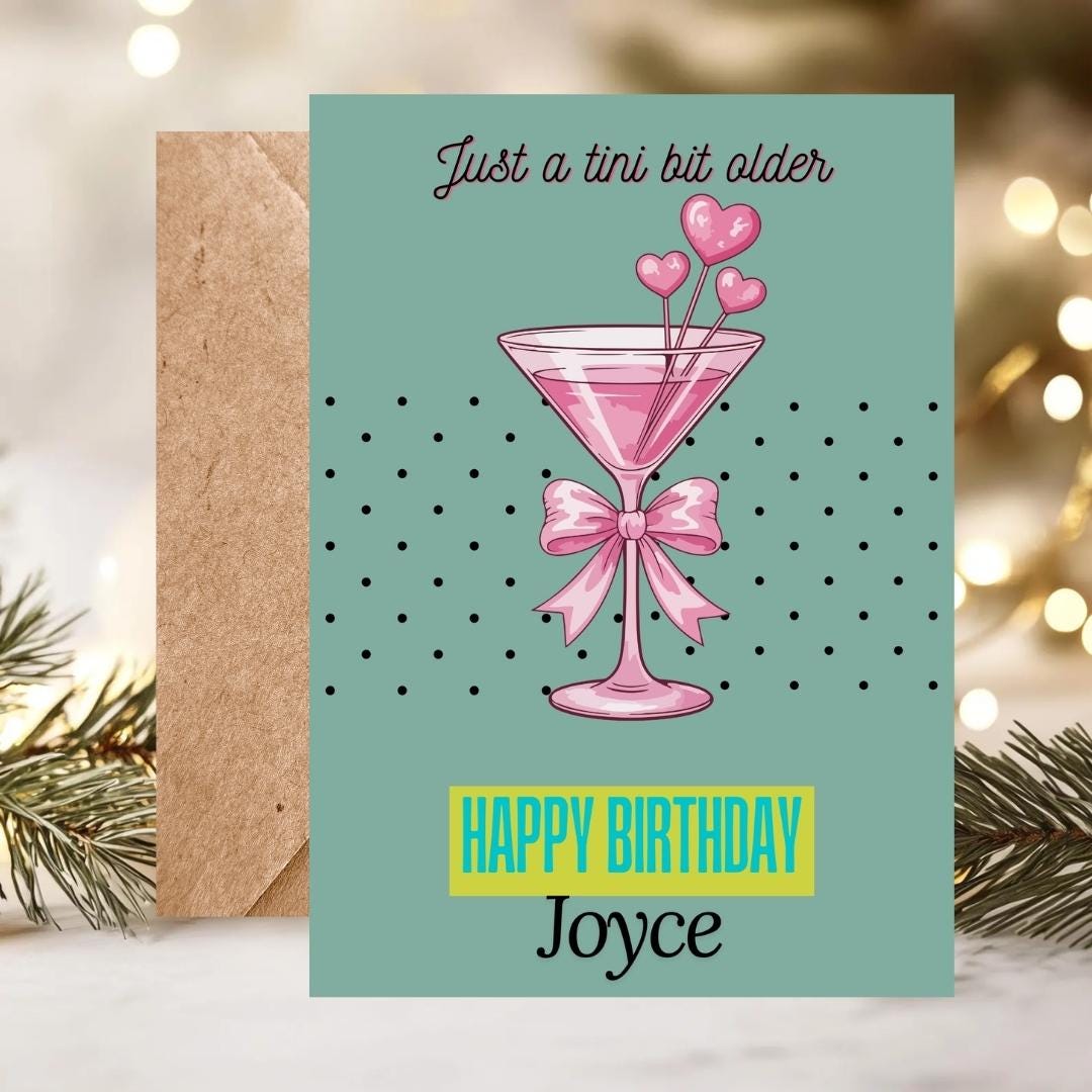 Personalized Martini Birthday Card For Her, Custom Name Stylish Cocktail Birthdays