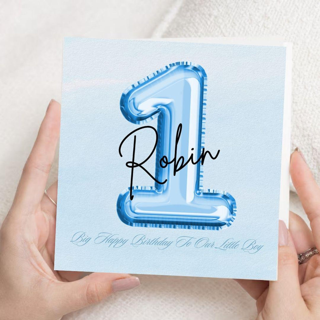 Personalized First Birthday Card For Baby Boy, Minimalist Big Number One Design