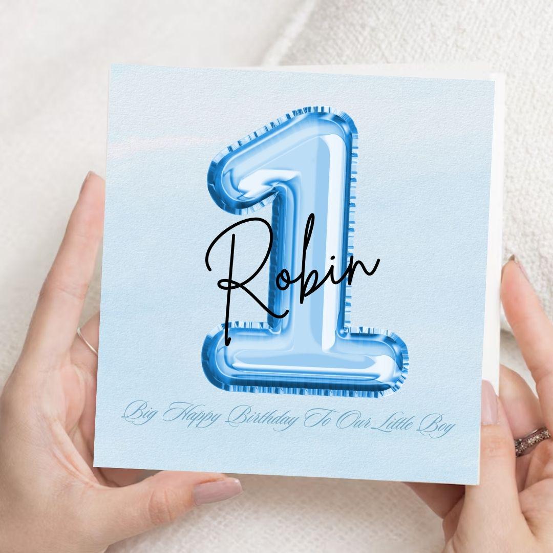Personalized First Birthday Card For Baby Boy, Minimalist Big Number One Design