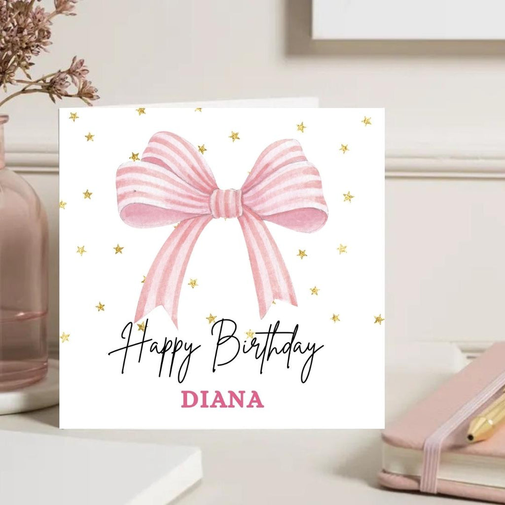 Coquette Bow Birthday Card: Personalized card for girls