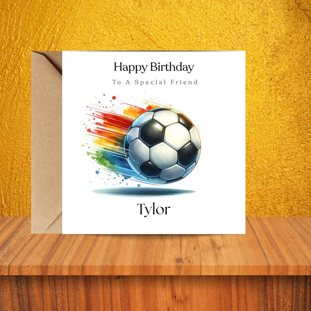 Personalized Football Birthday Card For Boys, Custom Name Soccer Card Grandson, Friend