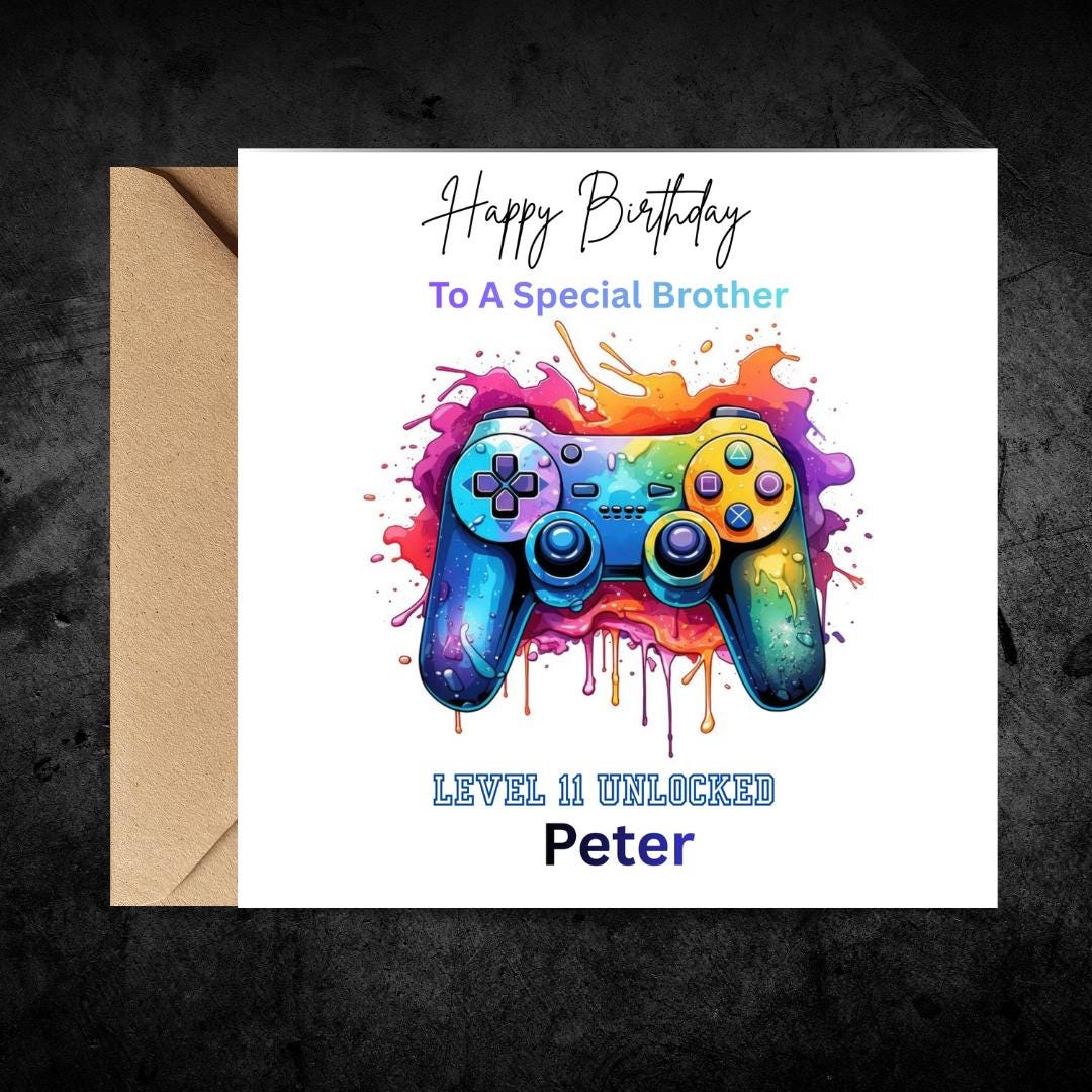 Personalized Gamer Birthday Card, Level 11 Unlocked, Custom Name Teen Boy Card