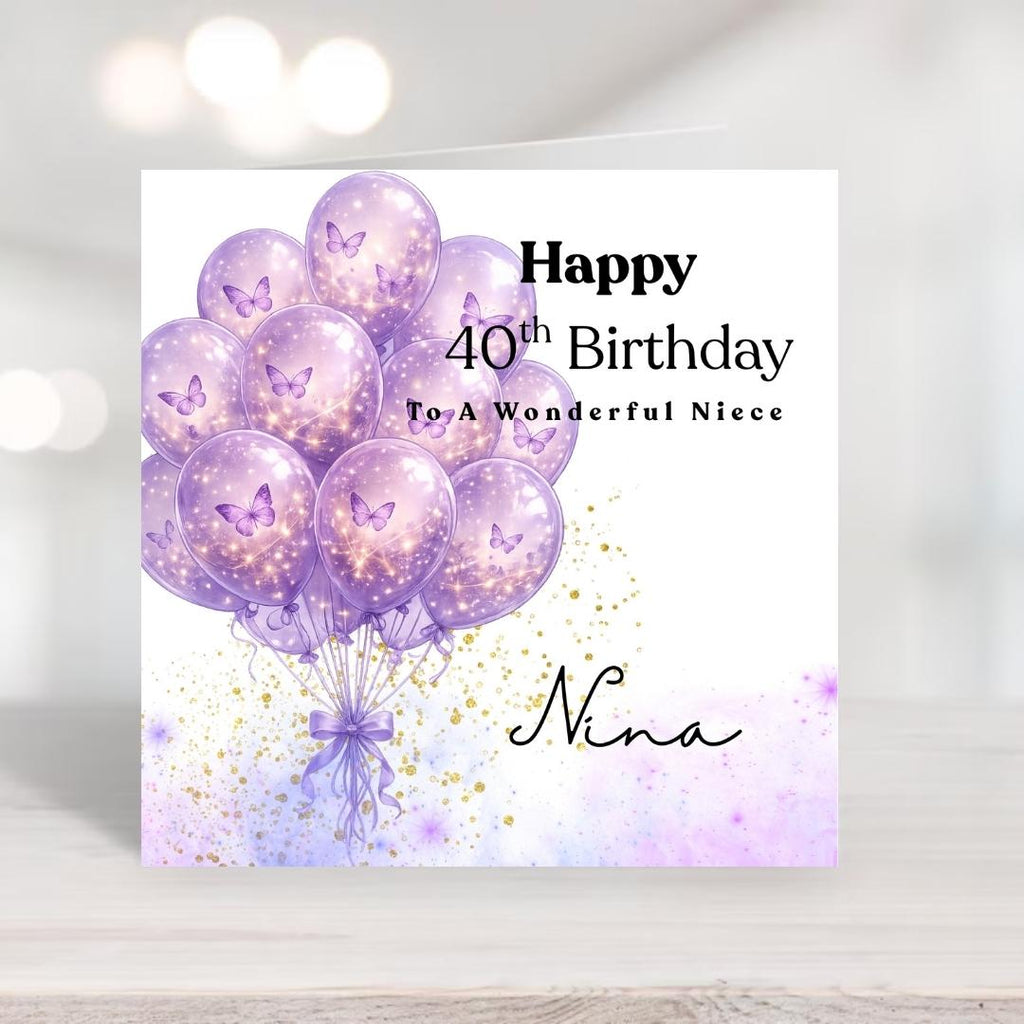 Personalized 40th Birthday Card For Sister, Daughter, Friend, Colleague, Niece - Balloons Magical Design