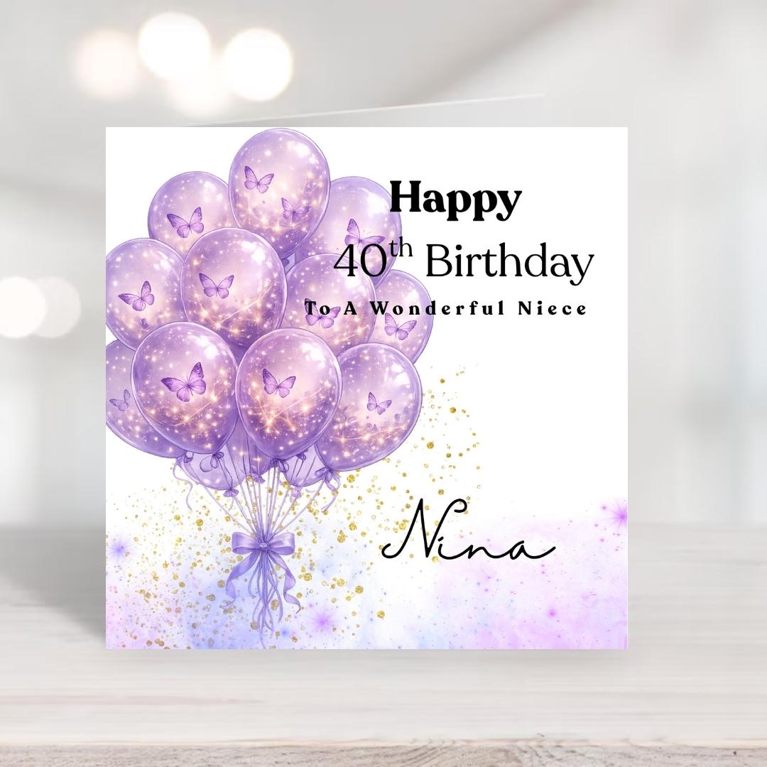 Personalized 40th Birthday Card For Sister, Daughter, Friend, Colleague, Niece - Balloons Magical Design