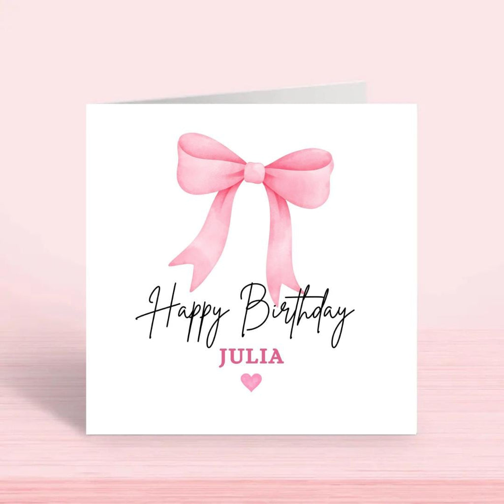 Personalized Coquette Bow Birthday Card For Her, Custom Name Girls Birthday Cards
