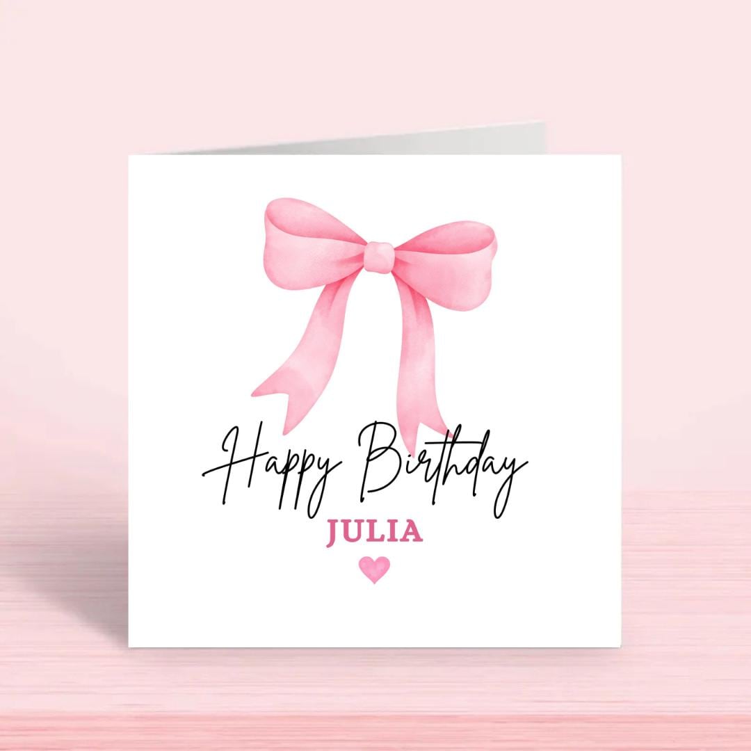 Personalized Coquette Bow Birthday Card For Her, Custom Name Girls Birthday Cards
