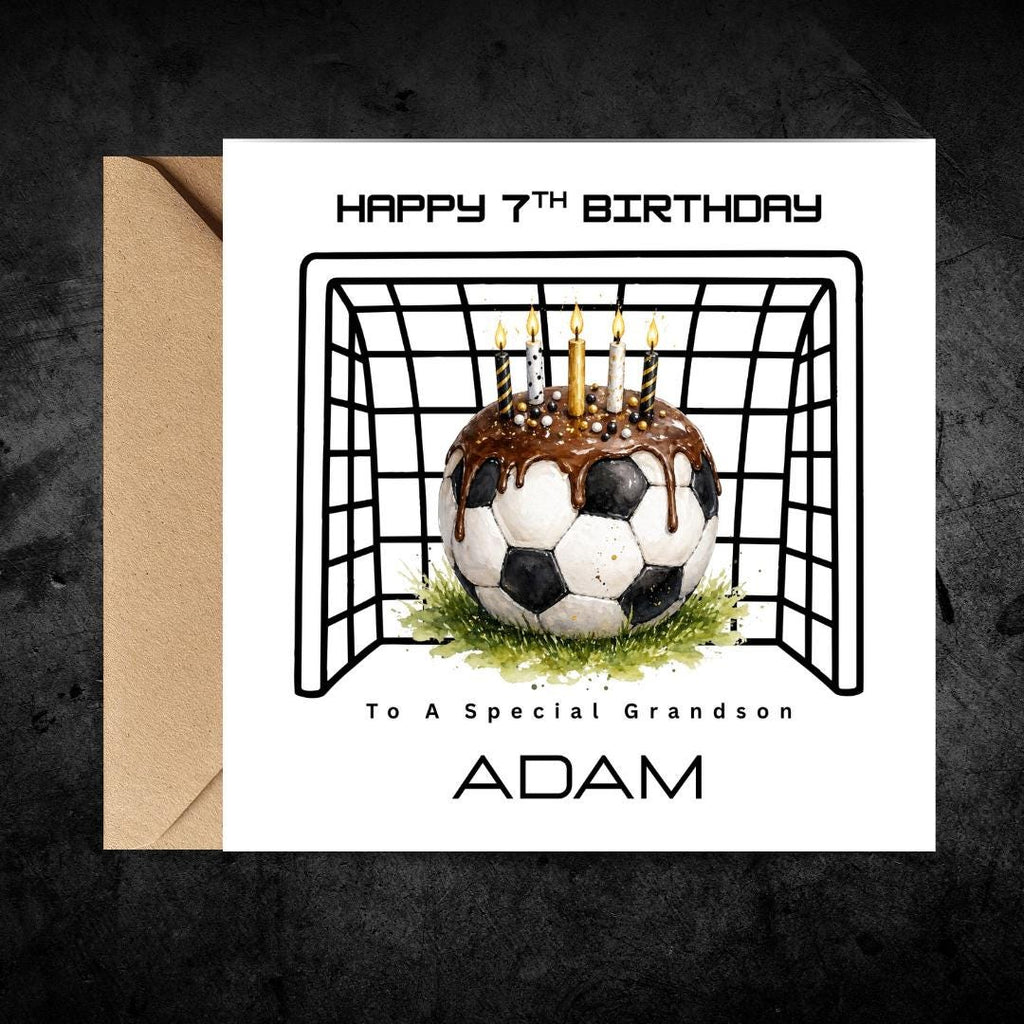 Personalized Football Birthday Card for Son, Custom Name 7th Birthday Cards Boys