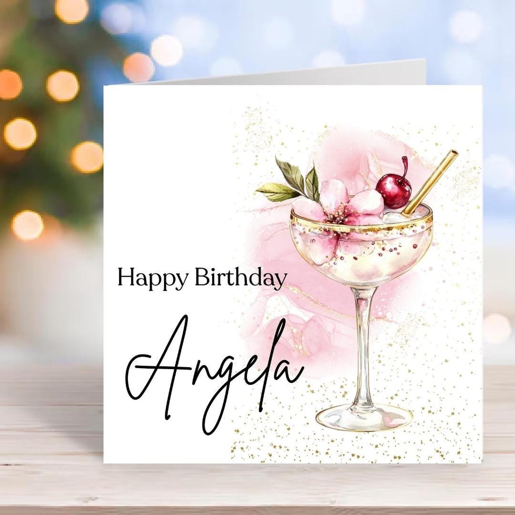 Personalized Cocktail Glass Birthday Card – Custom Name Card For Mum, Sister, Friend, Cousin, Female